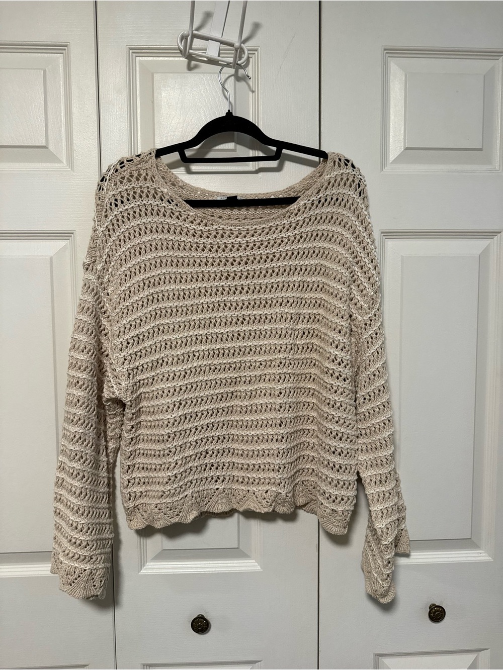 American Eagle Outfitters Cream Open-Weave Scoop Neck Sweater